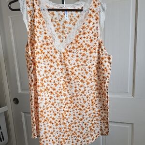 Floral Lace Trim Sleeveless Top